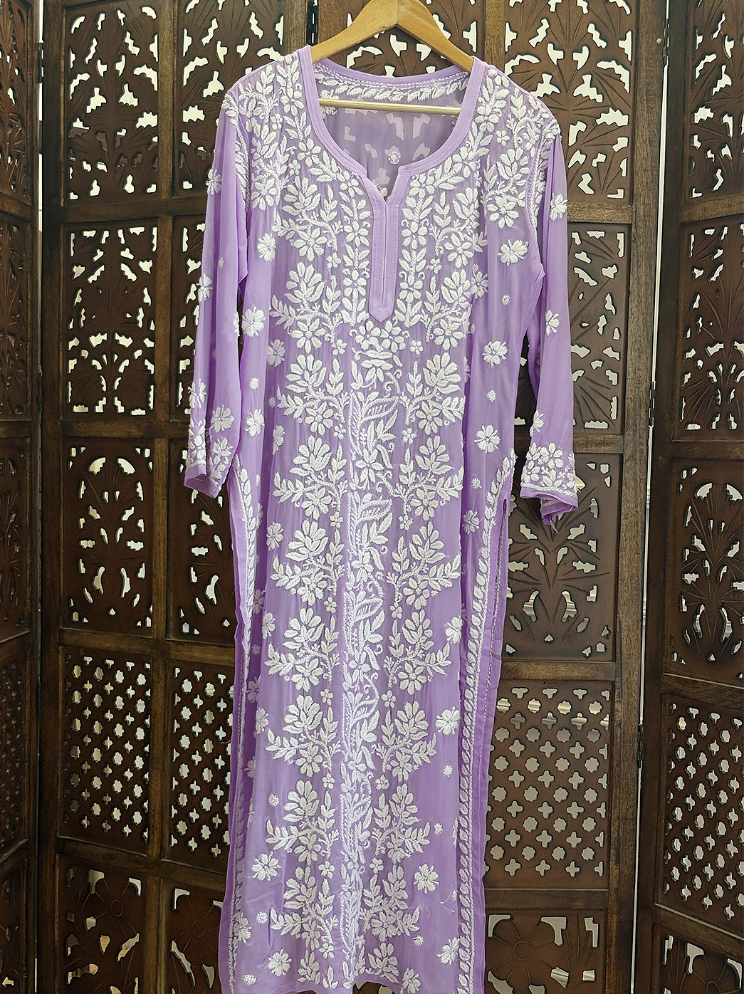 Lavender Viscose Chikankari Straight Kurti