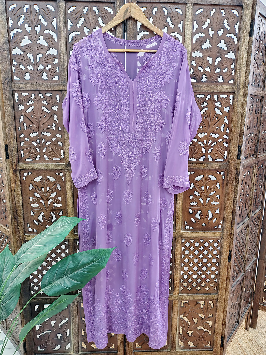 Purple Viscose Chikankari Straight Kurti