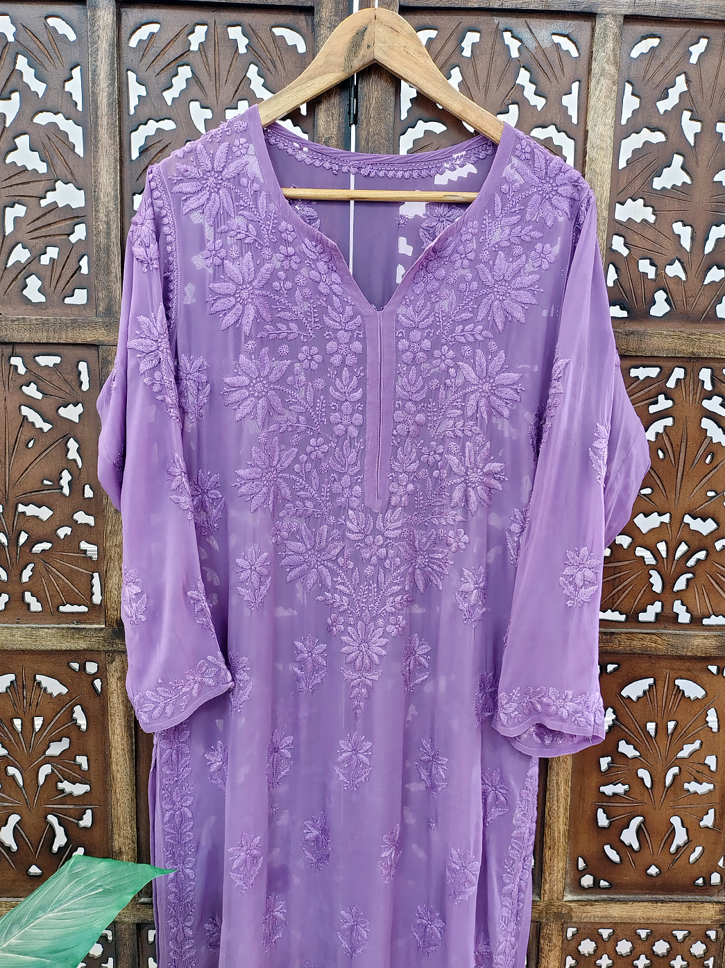 Purple Viscose Chikankari Straight Kurti