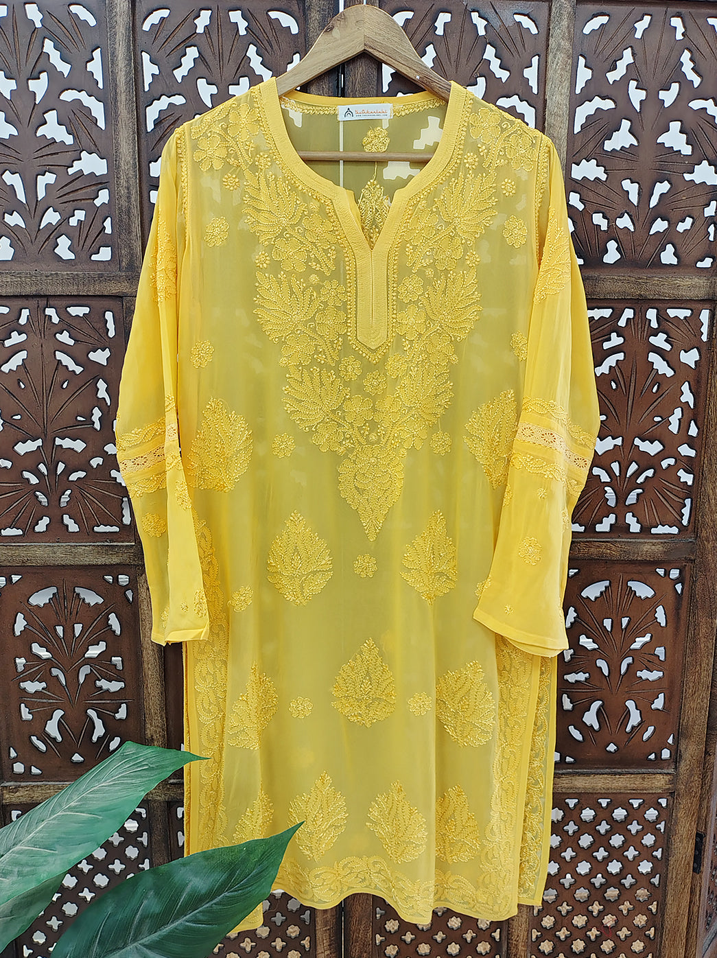 Yellow Viscose Chikankari Short Kurta