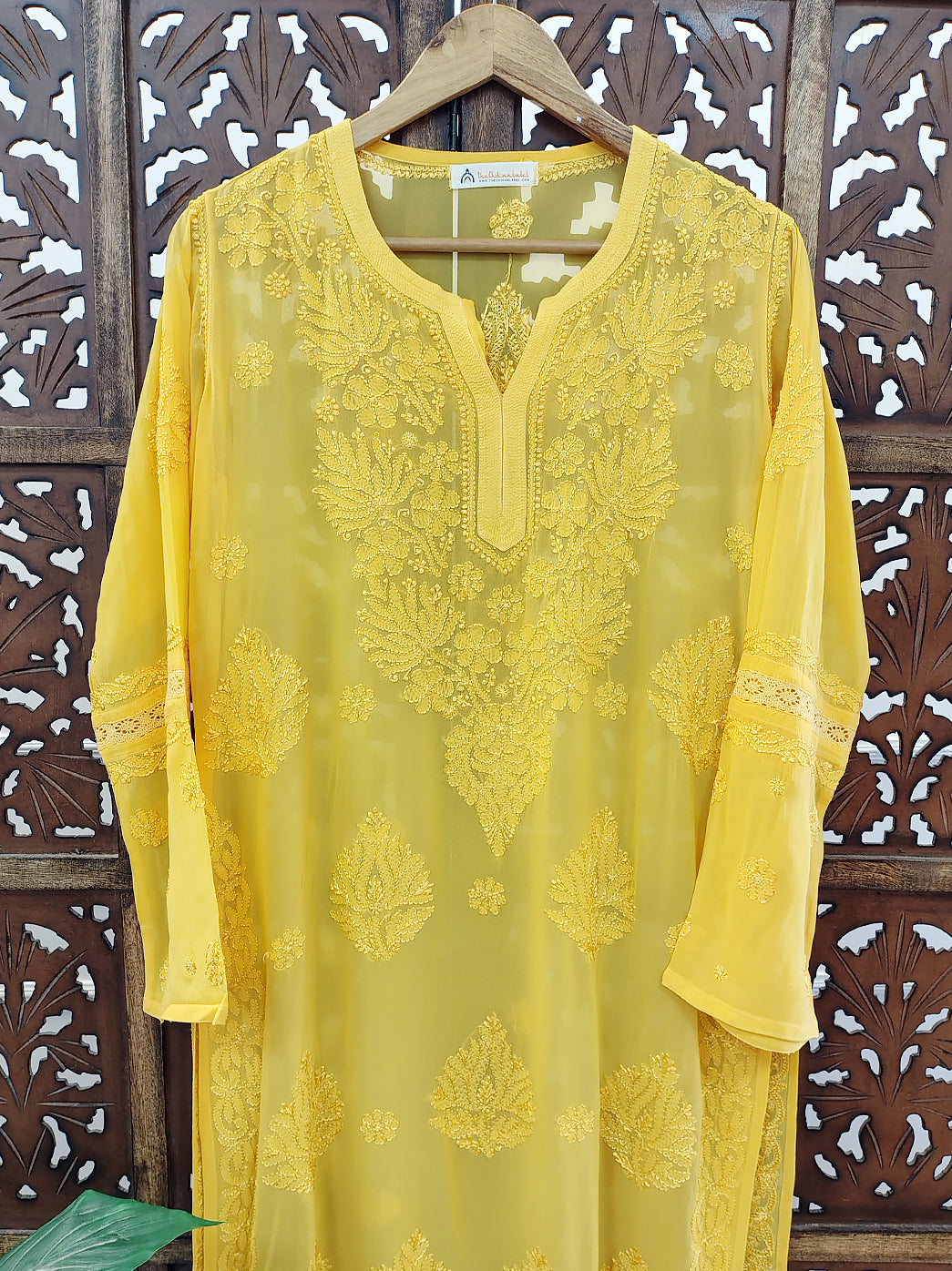 Yellow Viscose Chikankari Short Kurta