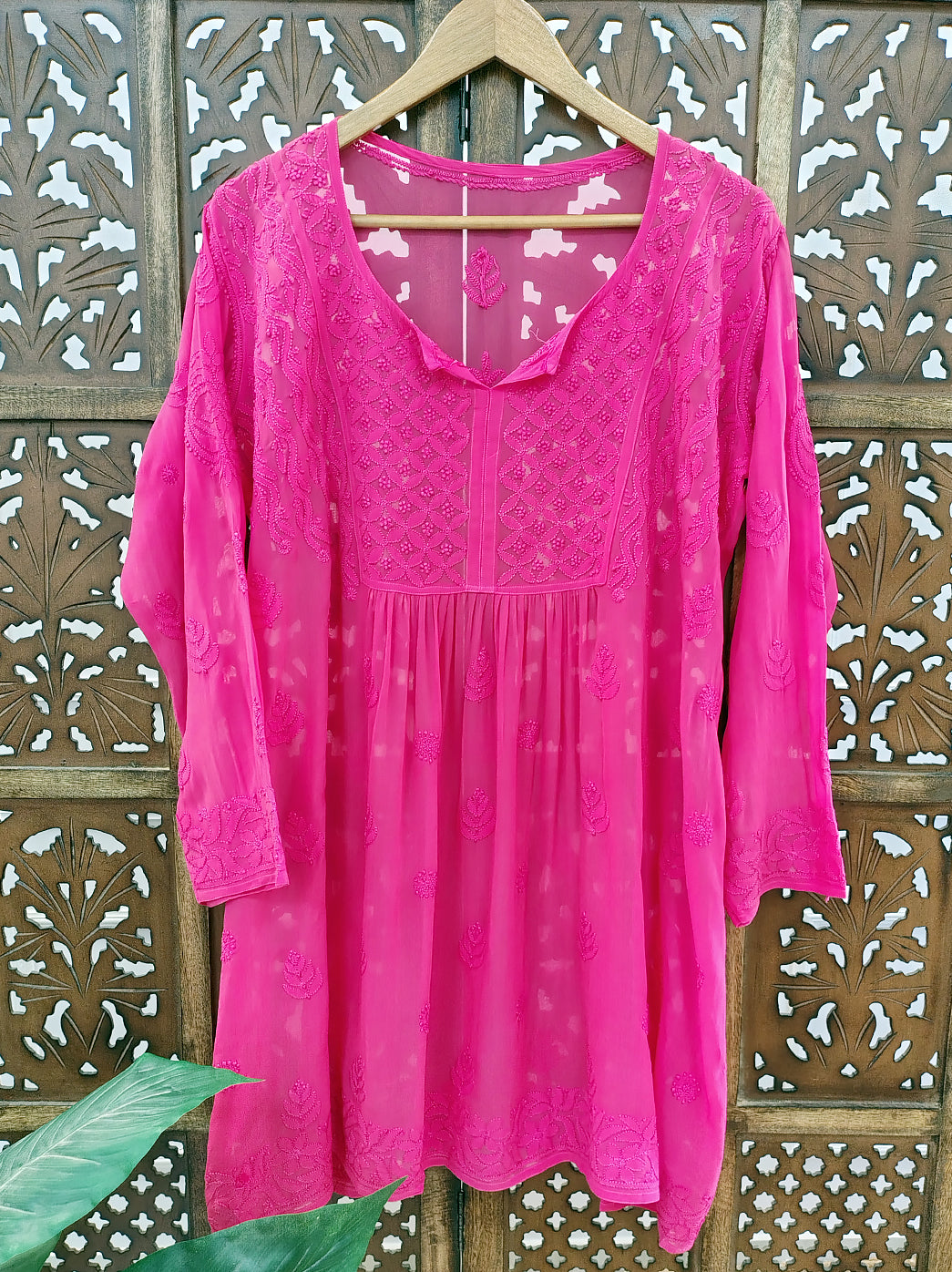 Peach Viscose Chikankari Short Top