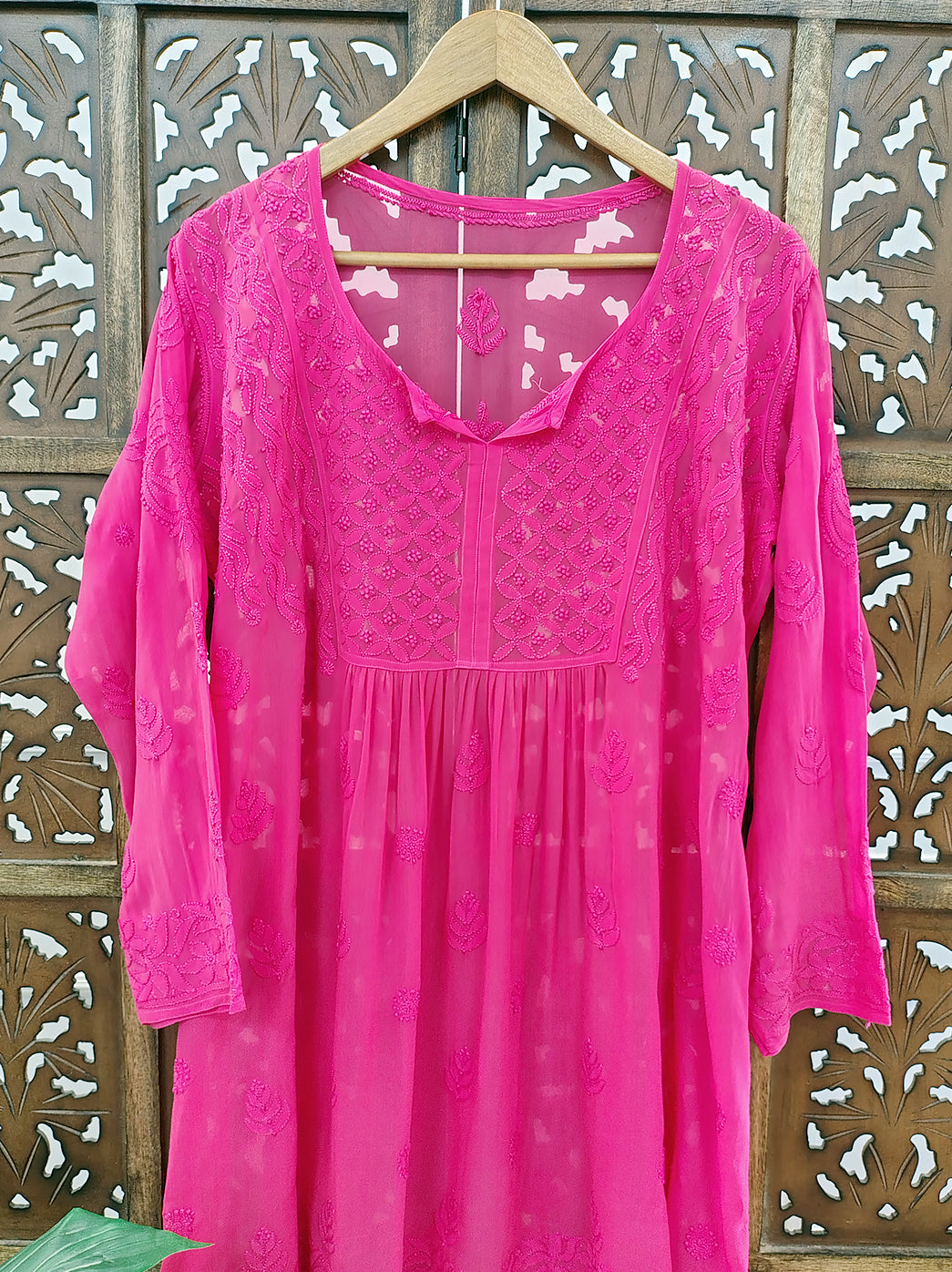 Peach Viscose Chikankari Short Top
