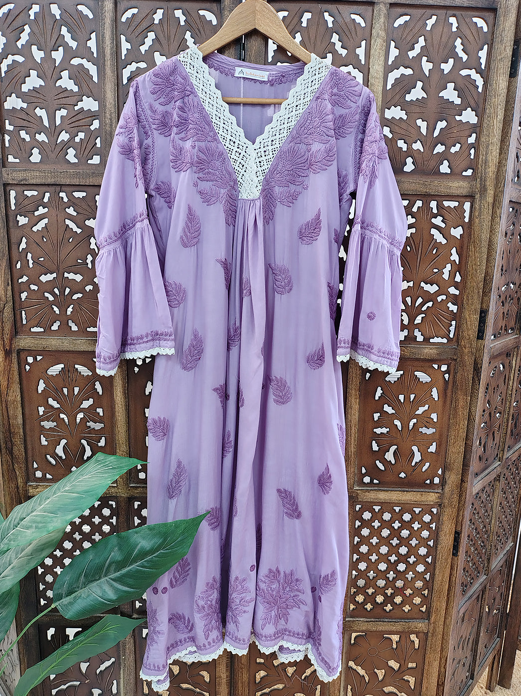 Mauve Modal Chikankari A-Line Kurti