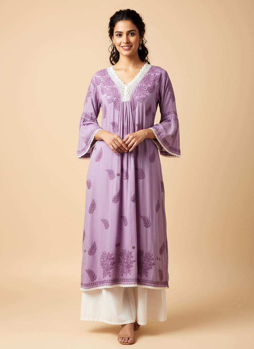Mauve Modal Chikankari A-Line Kurti