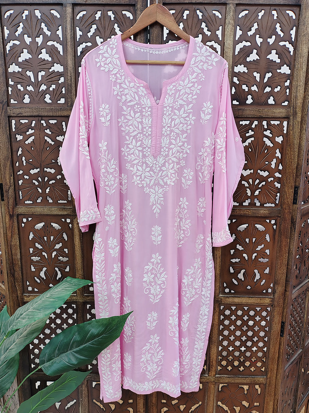 Baby Pink Modal Chikankari Straight Kurti