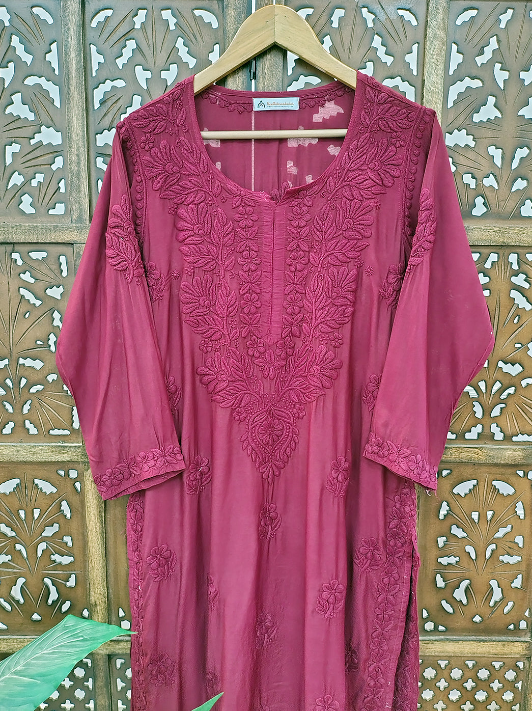 Maroon Muslin Chikankari Straight Kurti