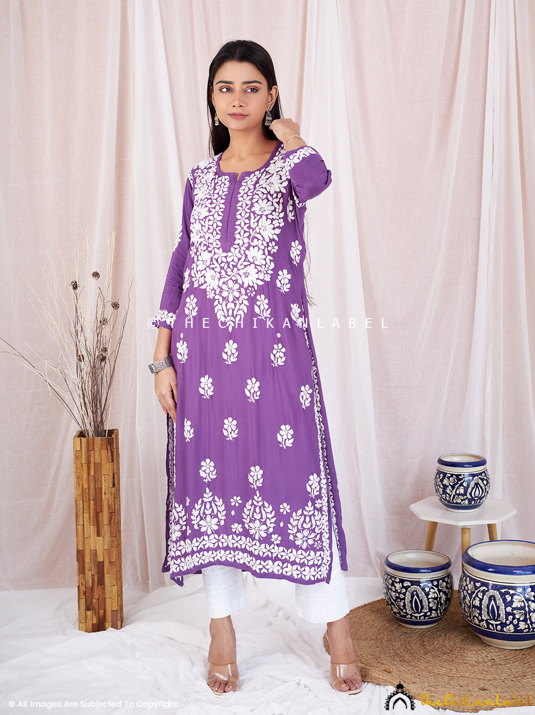 Purple Kaina Modal Chikankari Straight Kurti , Chikankari Straight Kurti in Modal fabric For Woman