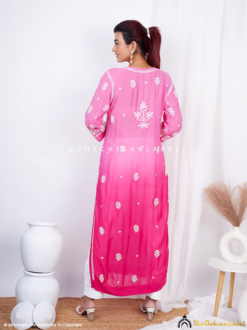 Pink Vidhi Muslin Chikankari Straight Kurti