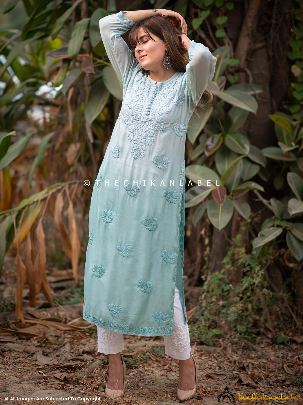 Sea Green Muslin Chikankari Straight Kurti