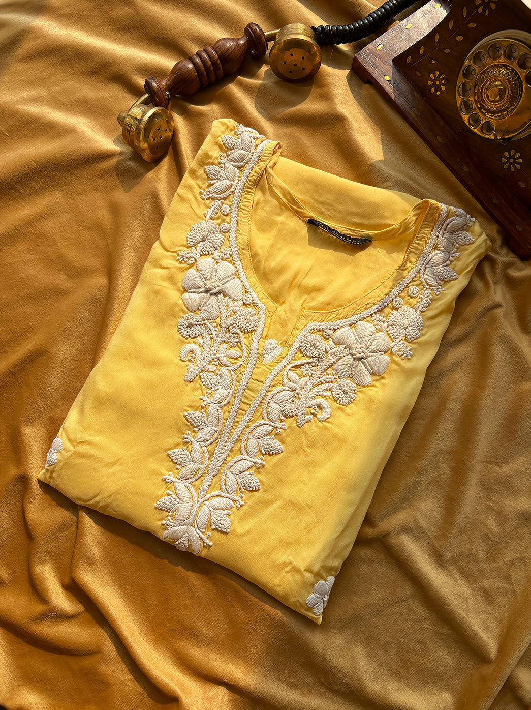 Yellow Adda Modal Chikankari Straight Kurti