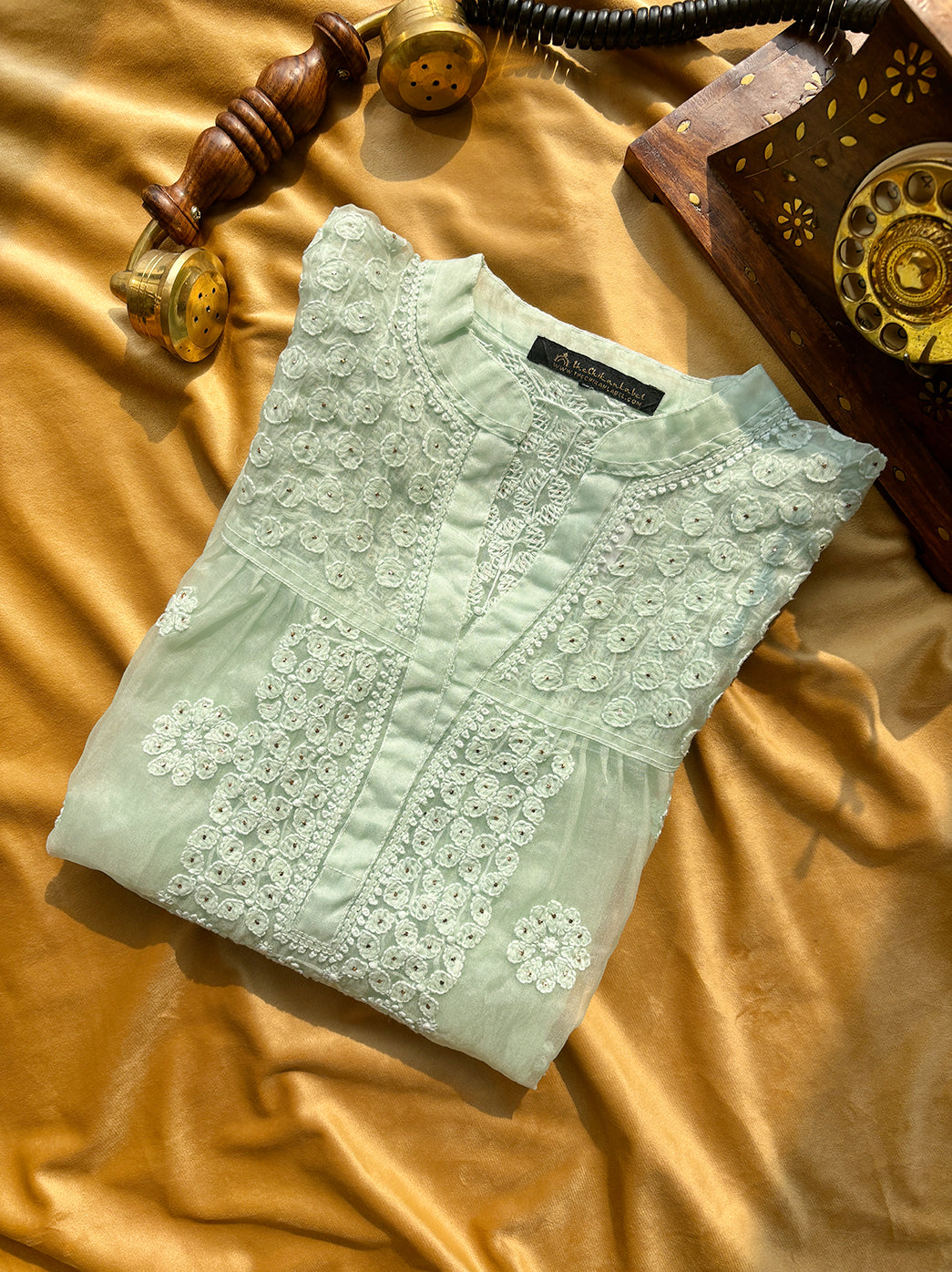 Light Green Aashna Organza Chikankari Shirt