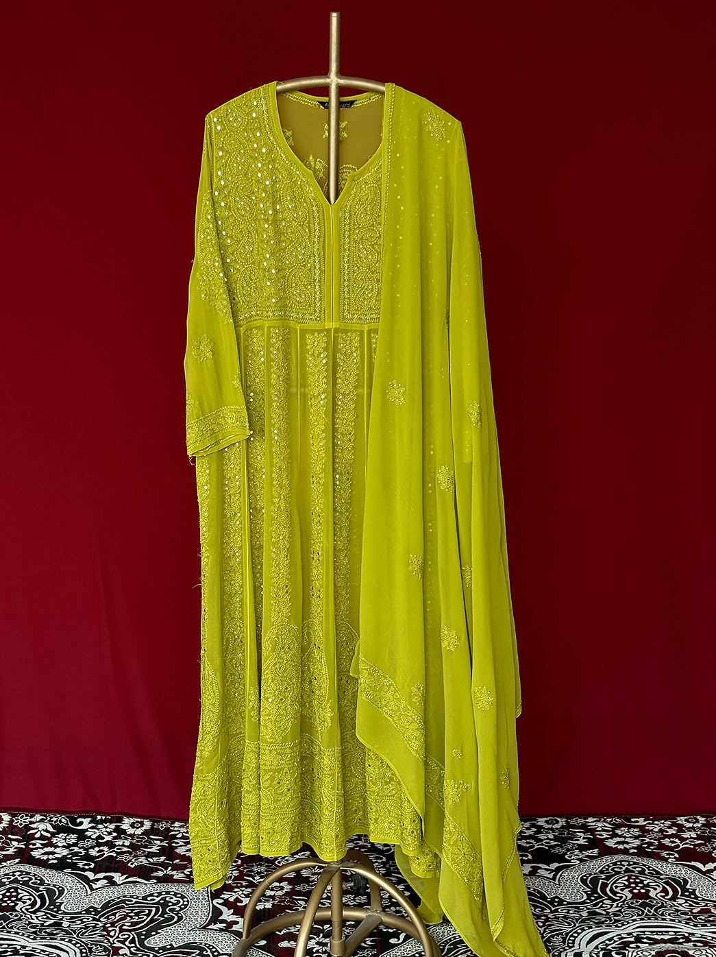 Green Naazni Viscose Chikankari Anarkali