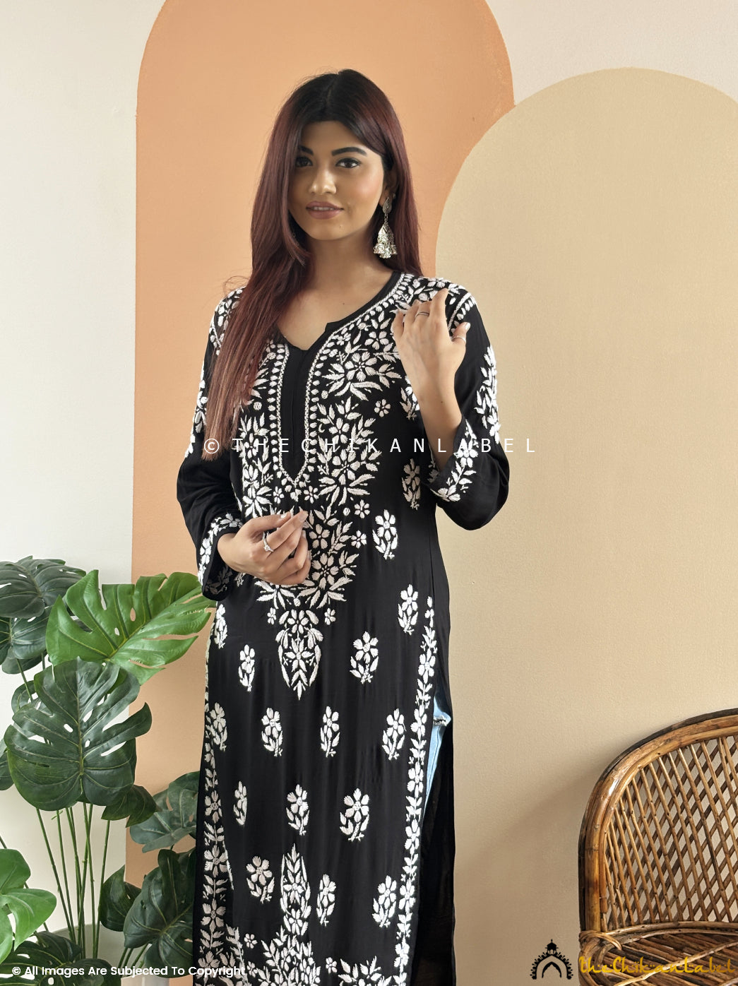 Avneet Kaur in Black Modal Chikankari Straight Kurti