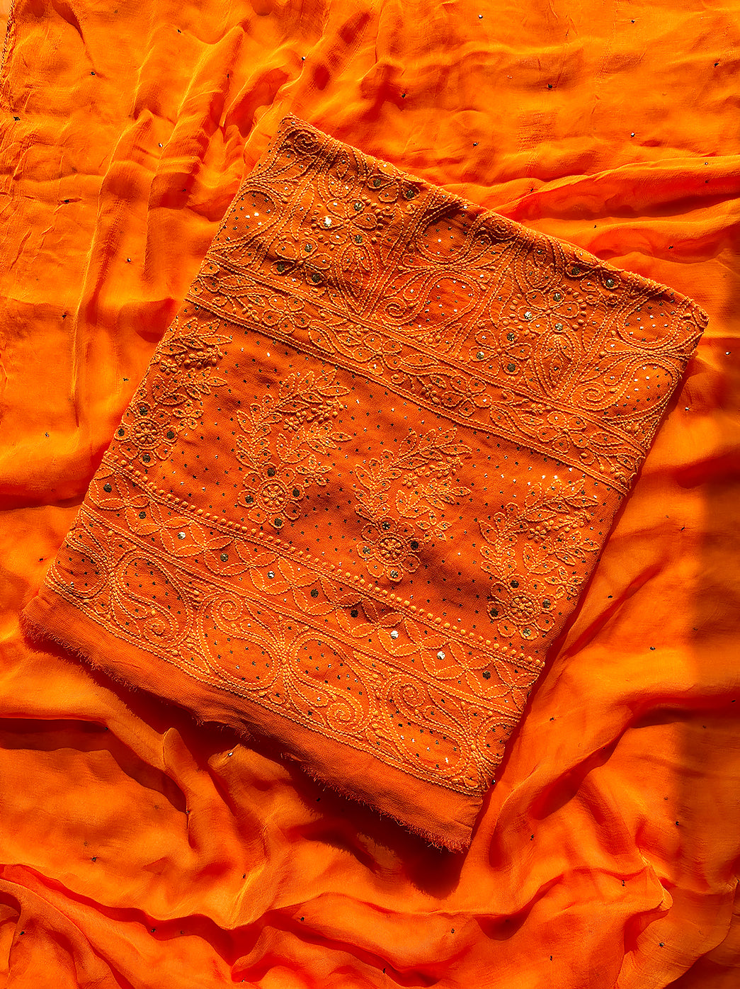 Orange Siya Viscose Chikankari Un-stitched Suit