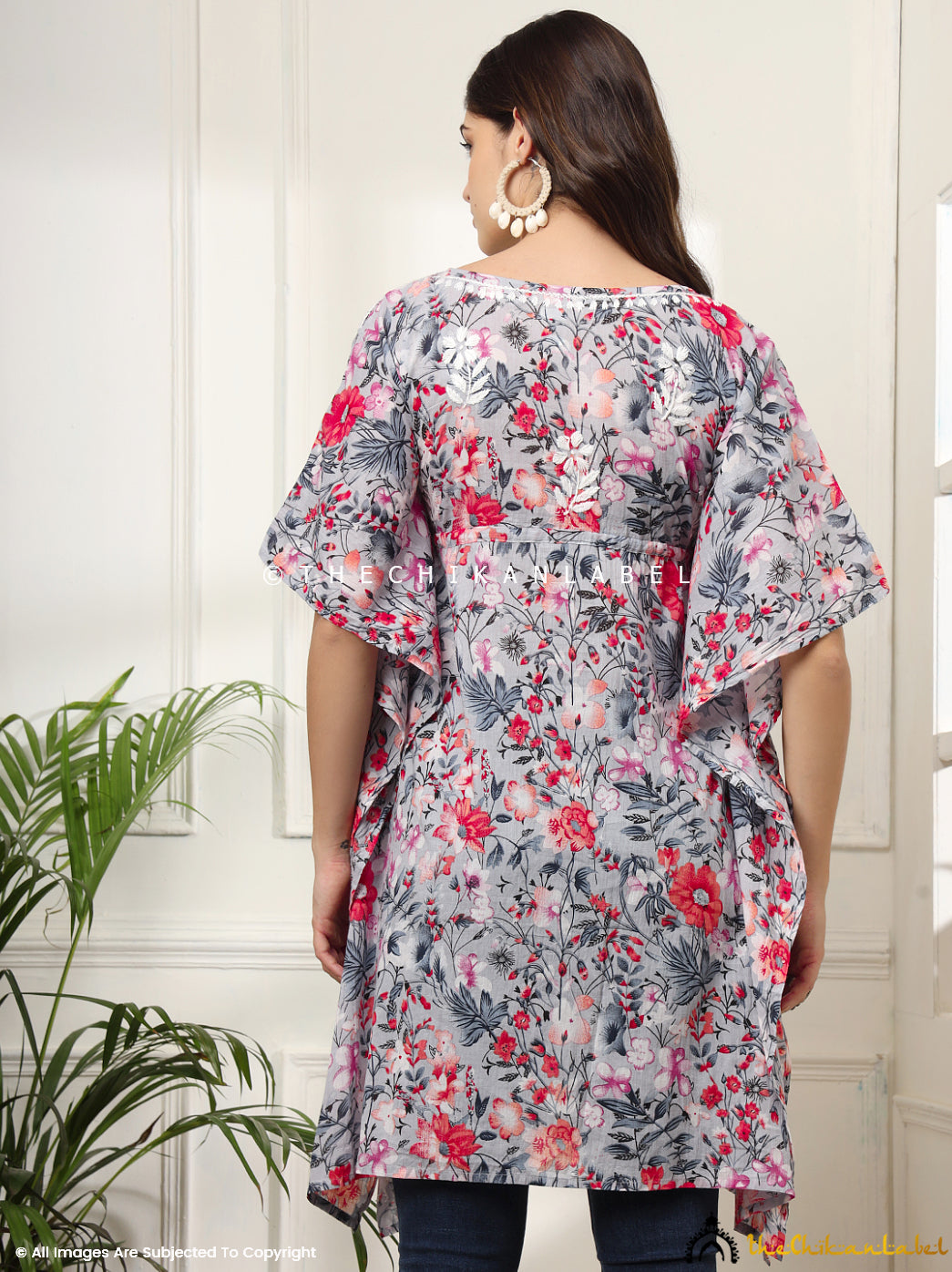 Red Himani Mulmul Cotton Short Kaftan