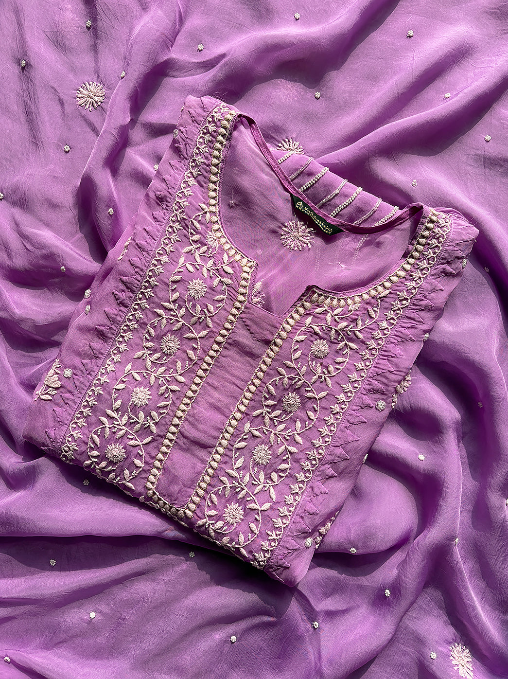 Purple Semi-Stitched Organza Chikankari Suit