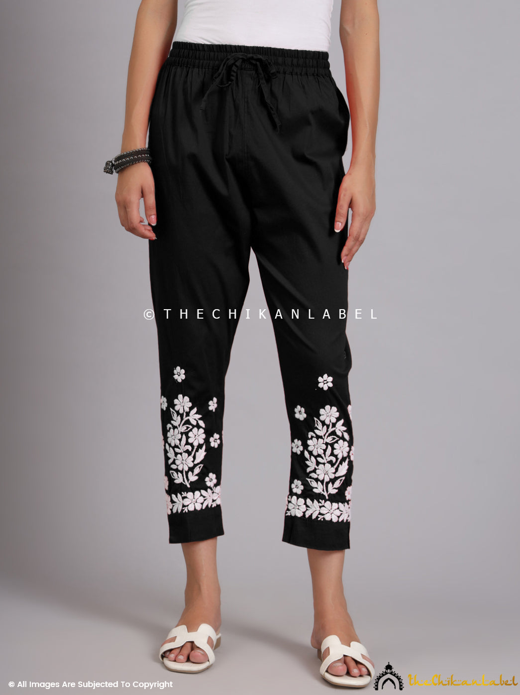 Black Nuha Lycra Straight Chikankari Cigarette Pant