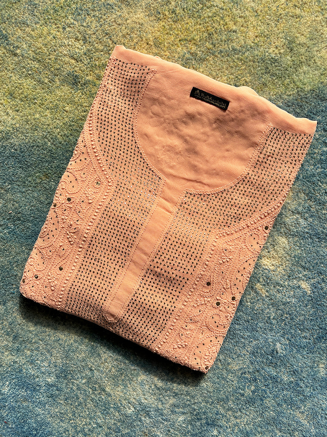 Peach Viscose Chikankari Un-Stitched Kurta with Dupatta