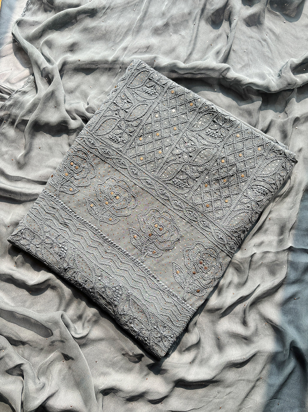 Grey Siya Viscose Chikankari Un-stitched Suit