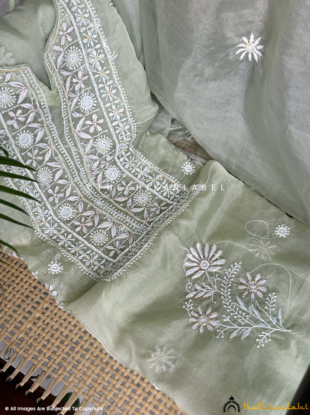 Green Nazrana Un-Stitched Semi Organza Chikankari Suit