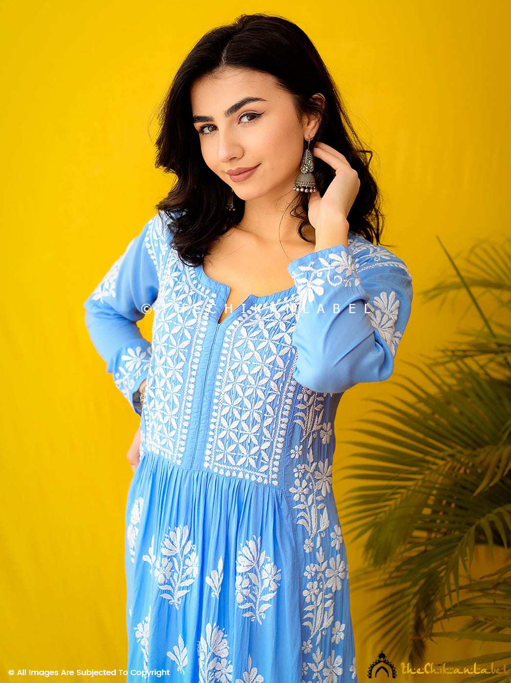 Zinia Modal Chikankari A-Line Kurti - Powder Blue