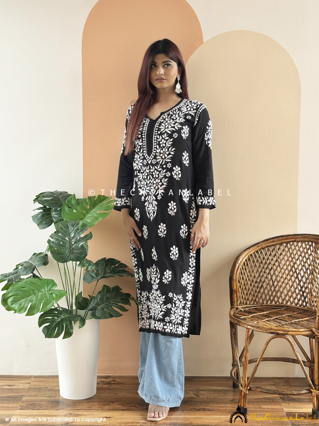 Avneet Kaur in Black Modal Chikankari Straight Kurti