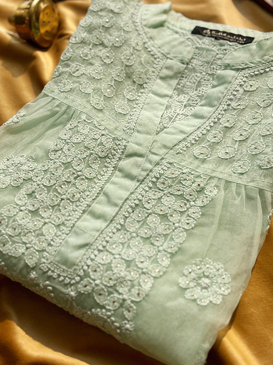 Light Green Aashna Organza Chikankari Shirt