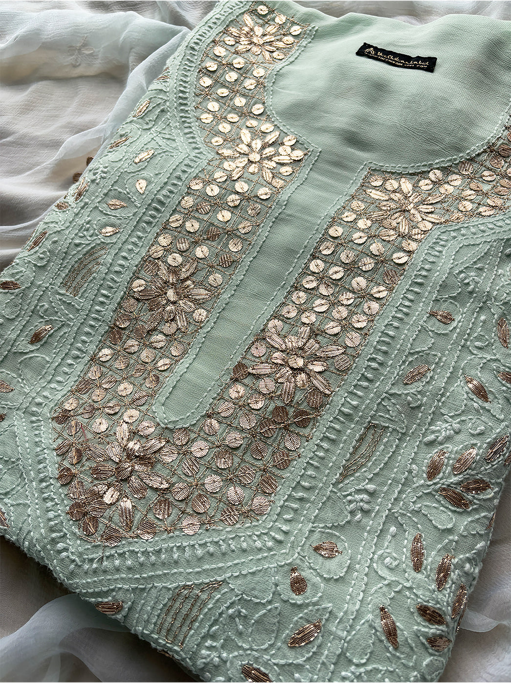 Sea Green Shiza Viscose Un-Stitched Chikankari Gota Patti Suit