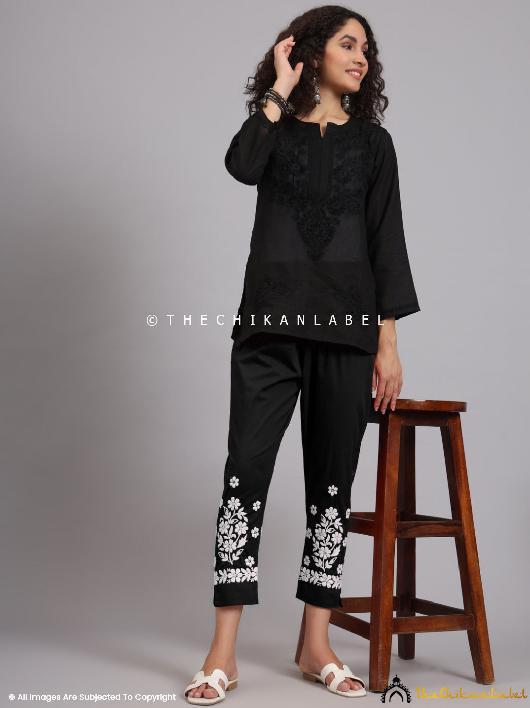 Black Nuha Lycra Straight Chikankari Cigarette Pant