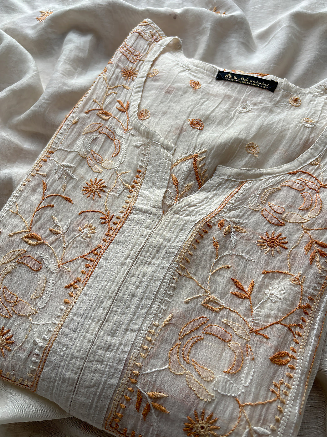 White Mulmul Chanderi Chikankari Kurti