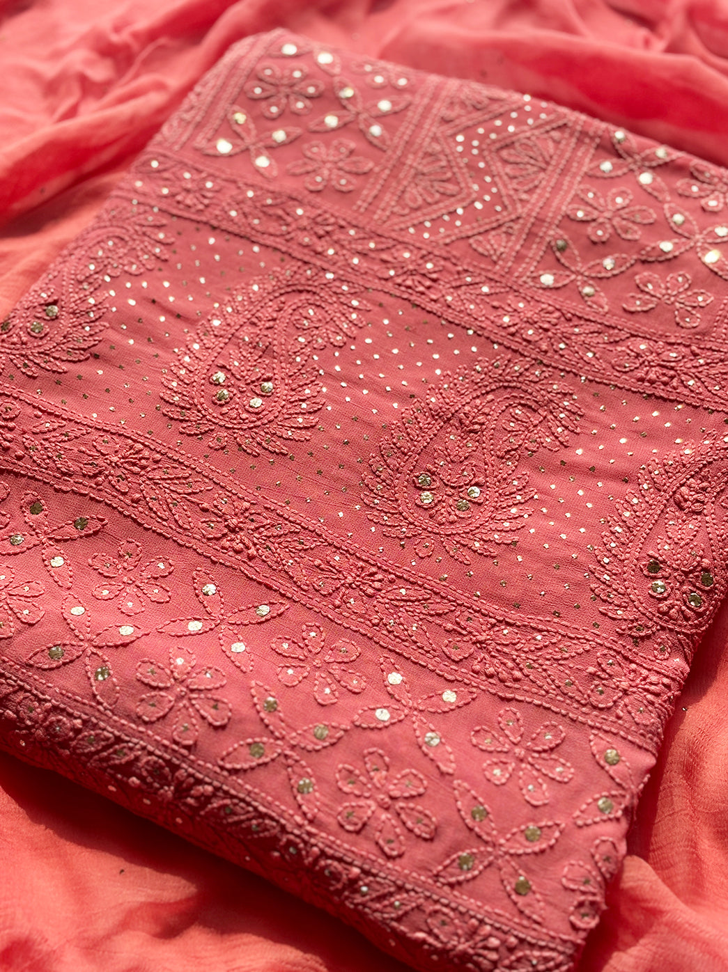 Orange Siya Viscose Chikankari Un-stitched Suit