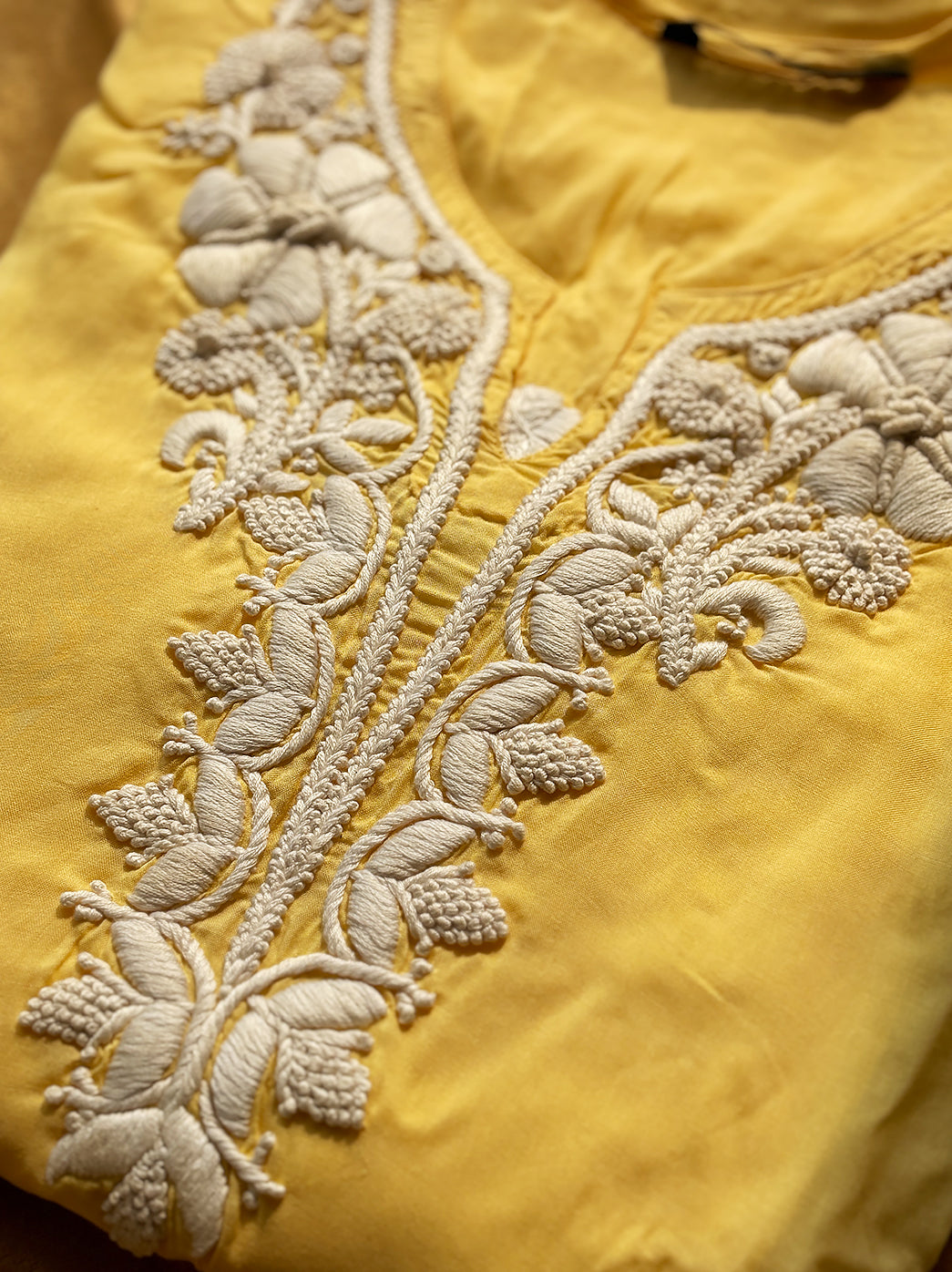 Yellow Adda Modal Chikankari Straight Kurti