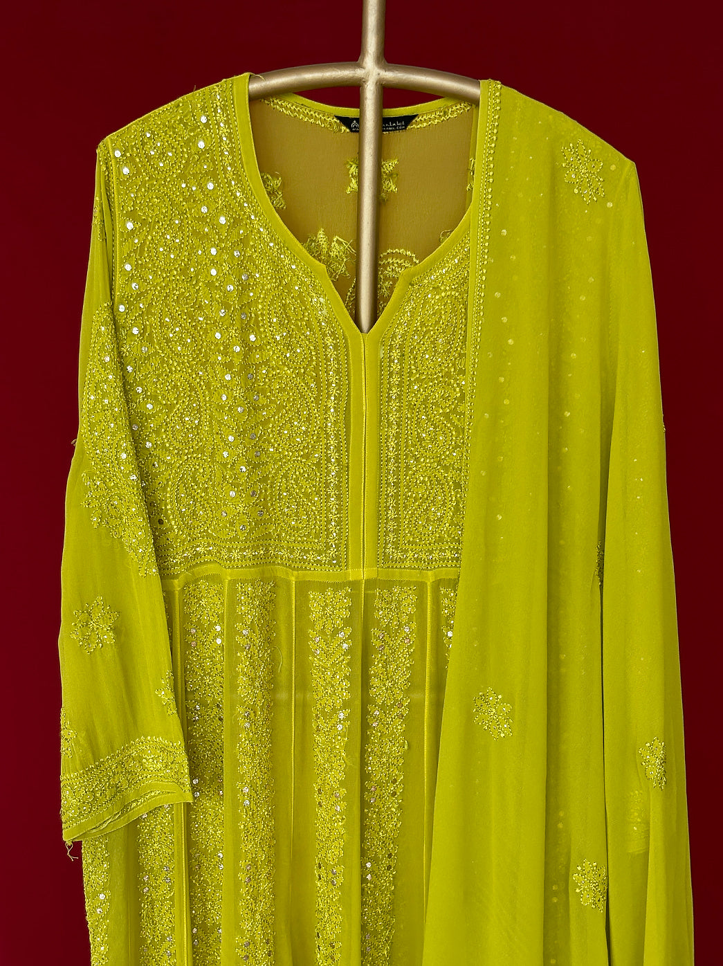 Green Naazni Viscose Chikankari Anarkali