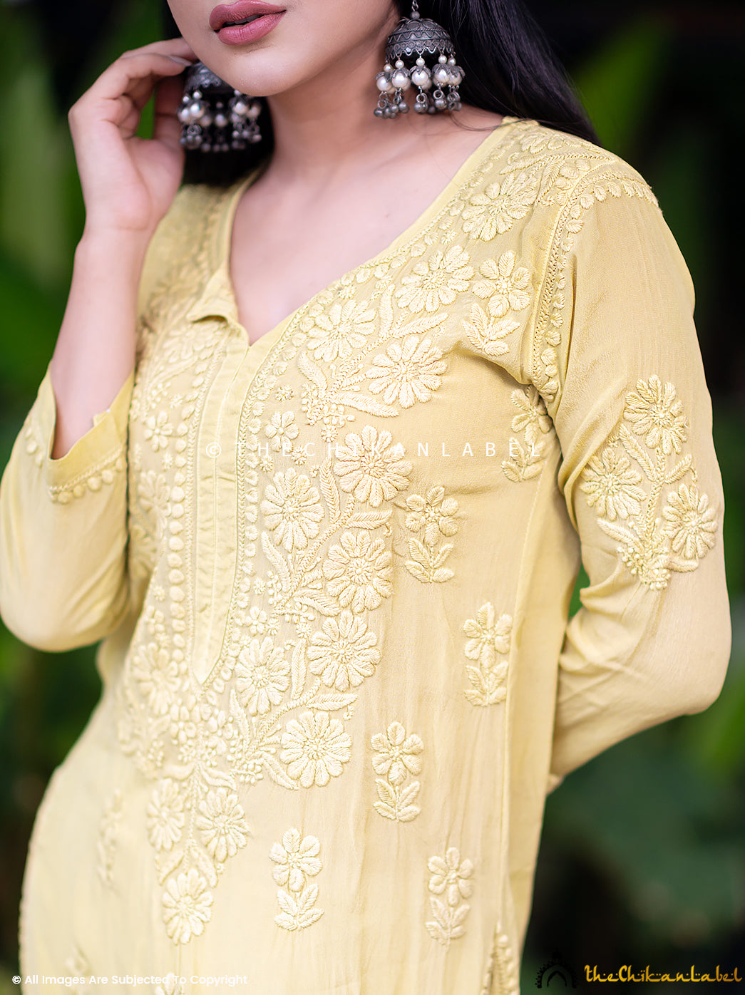 Mehndi Green Crepe Chikankari Straight Kurti