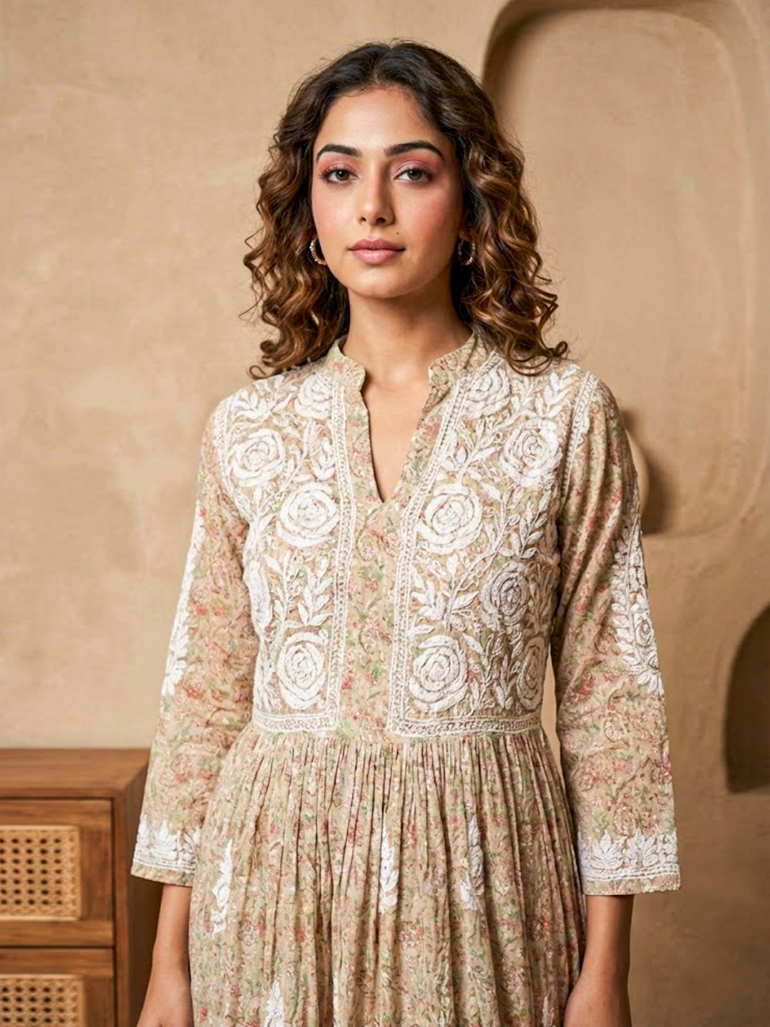 Orange Mulmul Chikankari Anarkali Kurti