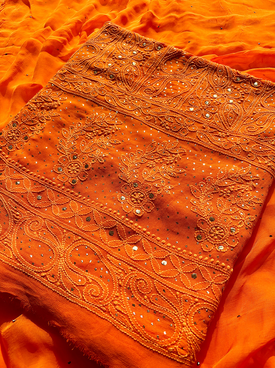 Orange Siya Viscose Chikankari Un-stitched Suit