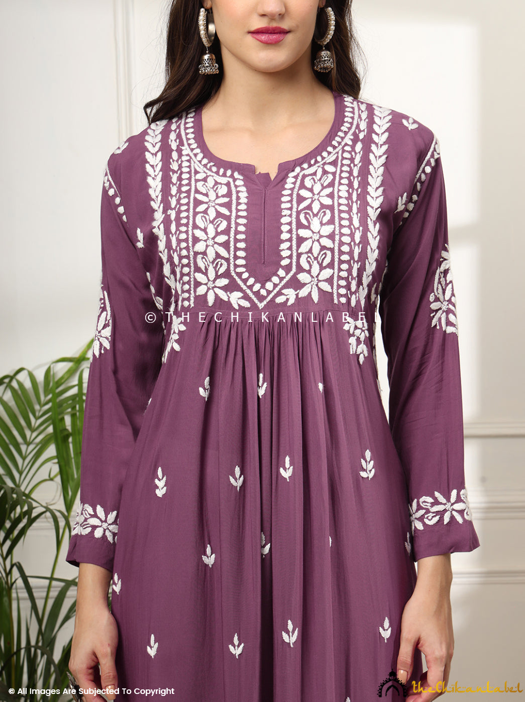 Mauve Aardhya Rayon Chikankari A-Line Kurti