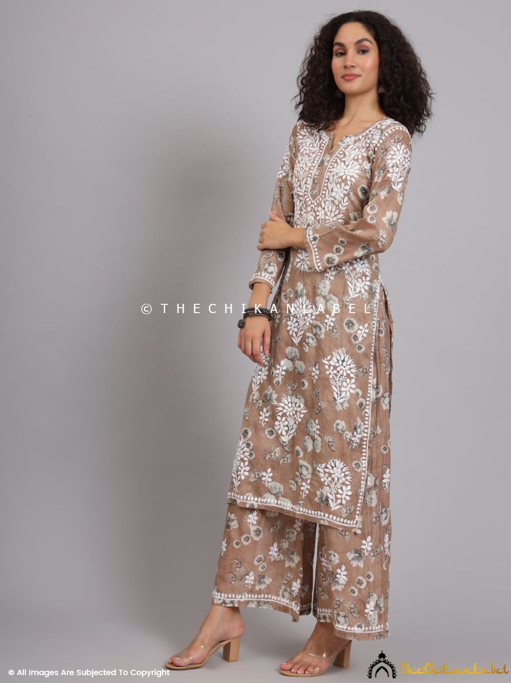 Brown Afiya Mulmul Cotton Chikankari Kurta Set