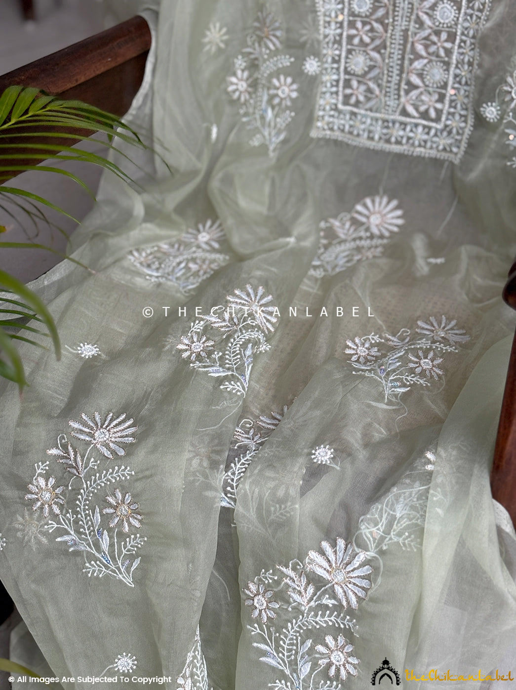 Green Nazrana Un-Stitched Semi Organza Chikankari Suit