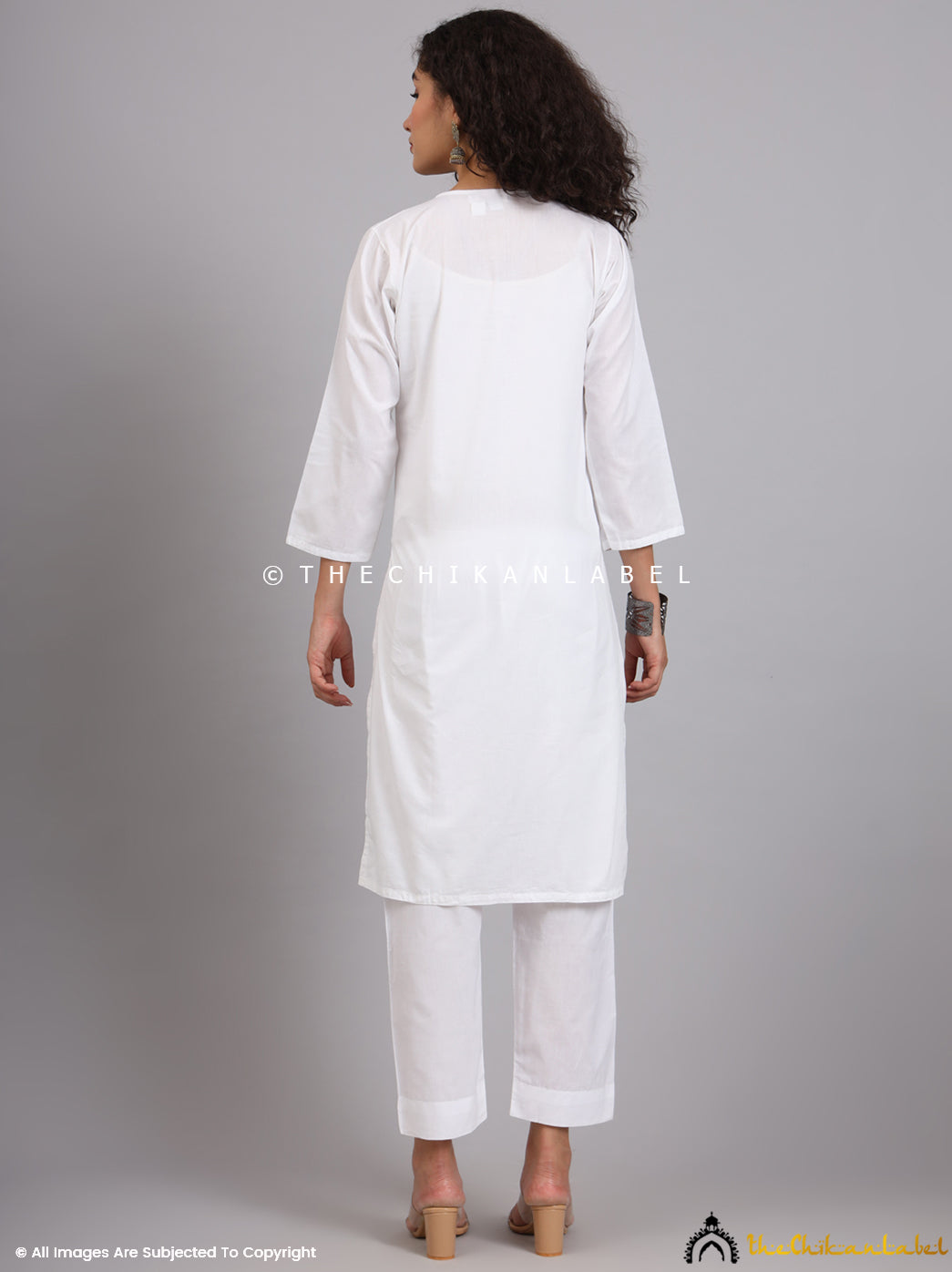 White Kirti Cotton Chikankari Co-ord Set