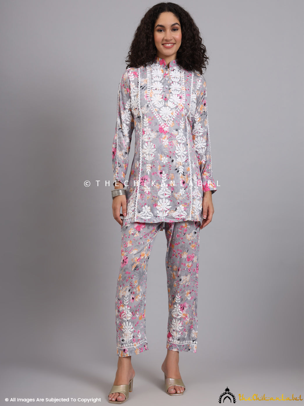 Pink Yashi Mulmul Printed Chikankari Co-ord Set