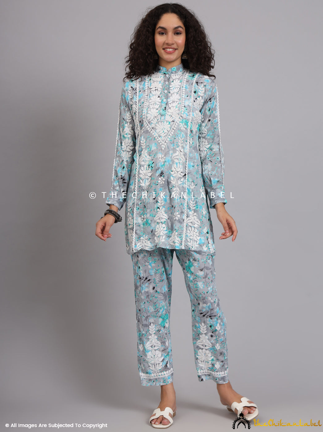 Green Yashi Mulmul Printed Chikankari Co-ord Set