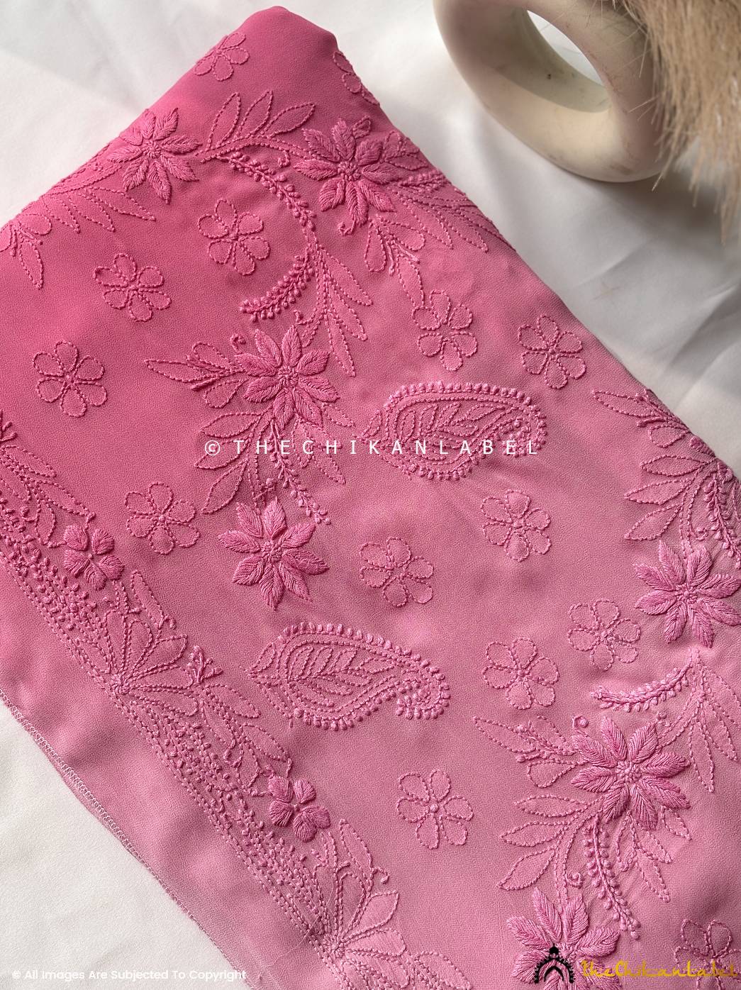 Peach Raha Viscose Chikankari Saree