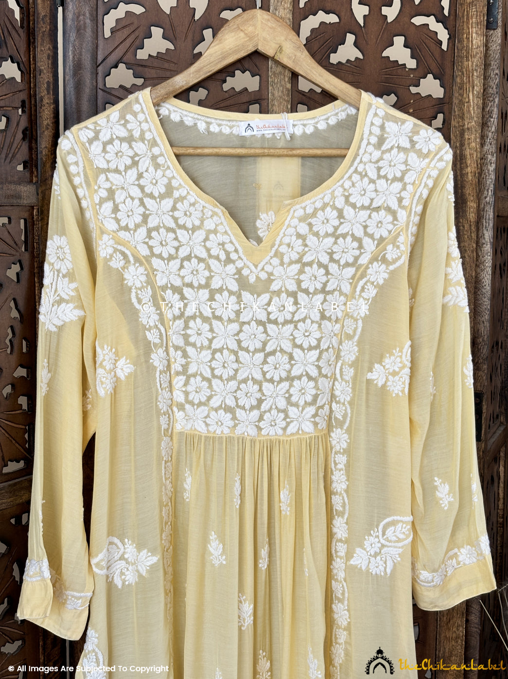 Yellow Samina Crepe Straight Chikankari Kurti