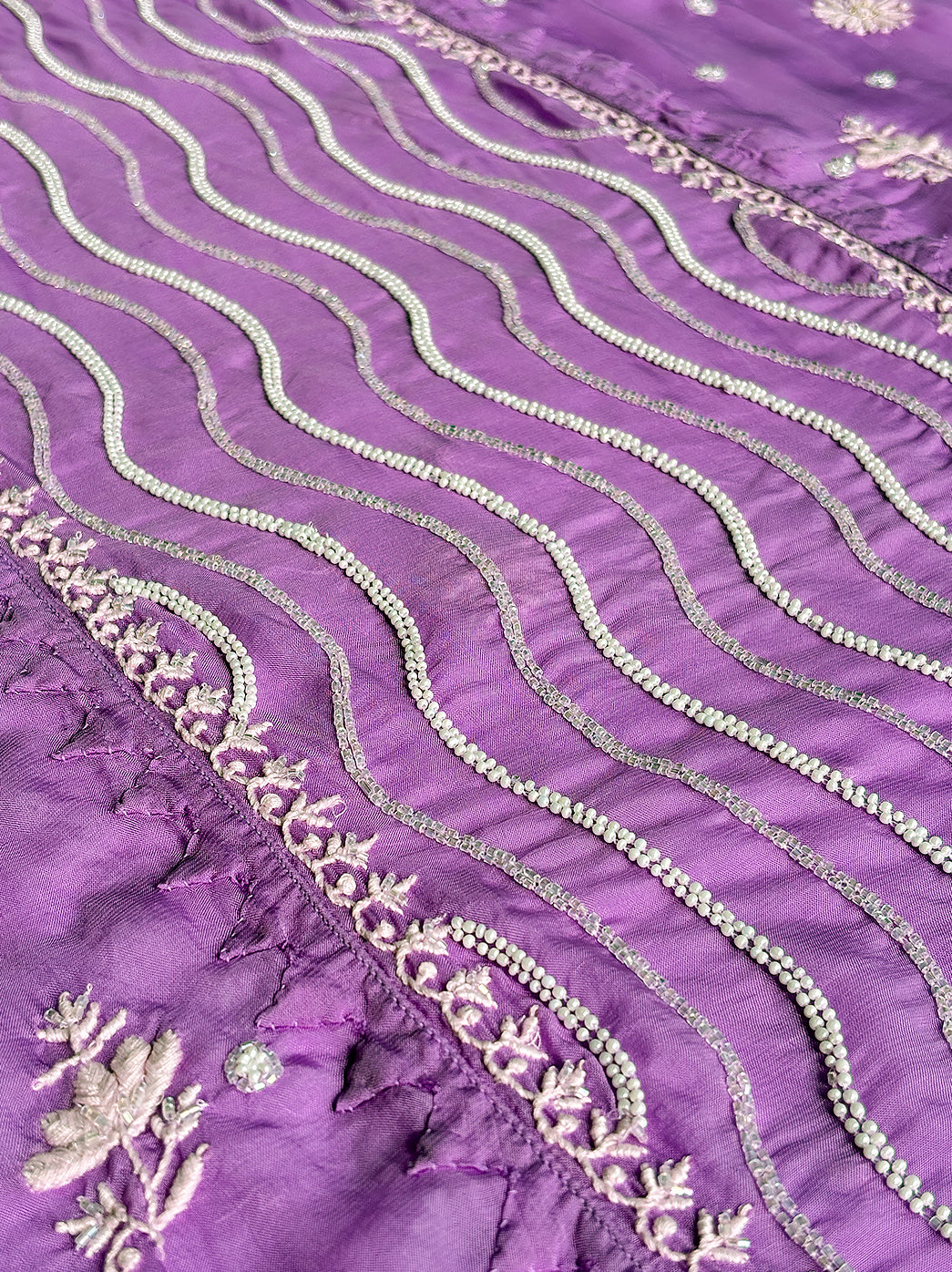 Purple Semi-Stitched Organza Chikankari Suit