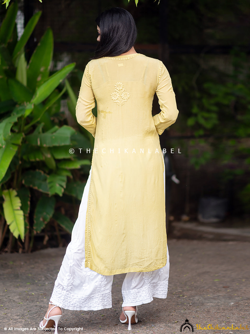 Mehndi Green Crepe Chikankari Straight Kurti