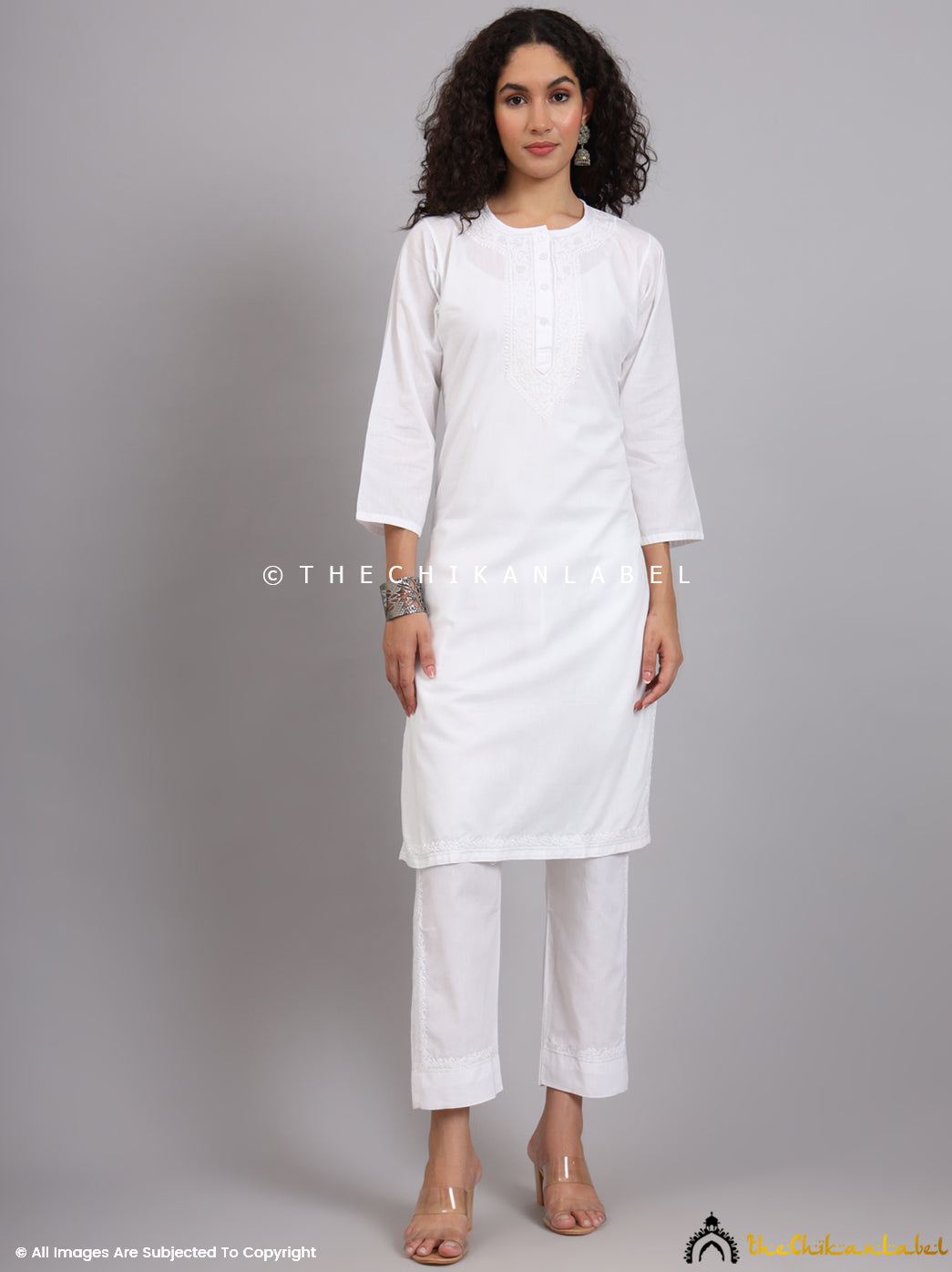 White Kirti Cotton Chikankari Co-ord Set