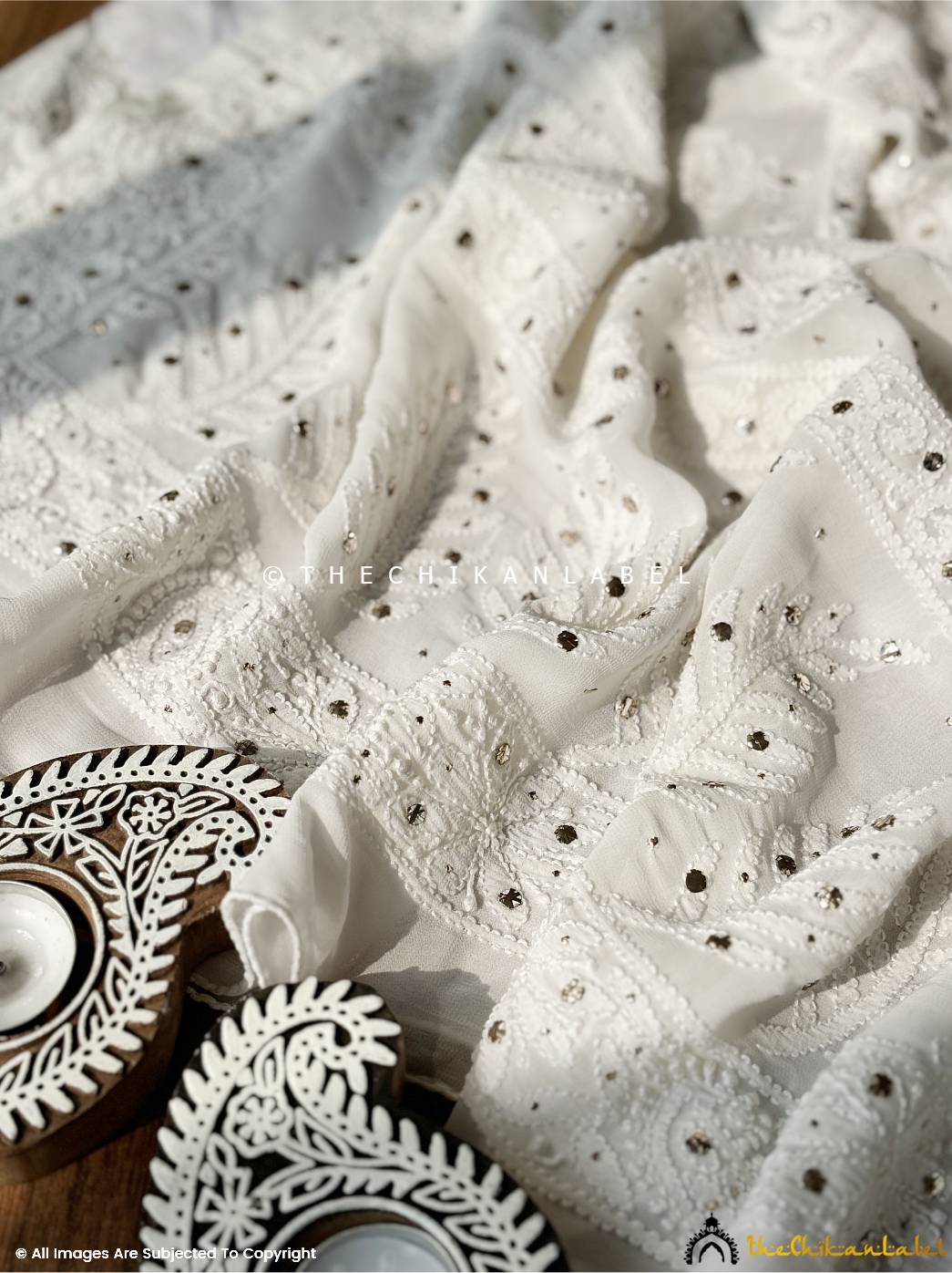 White Rutvi Viscose Chikankari Saree