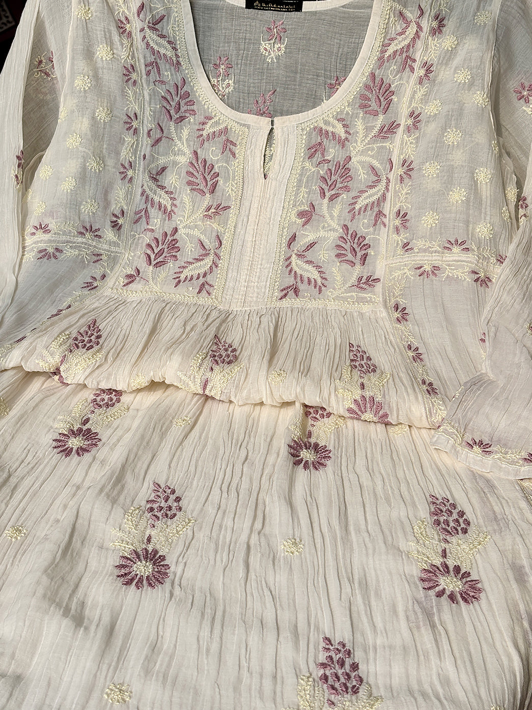 White Mulmul Chanderi Chikankari Kurti